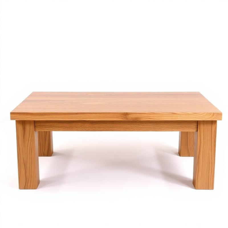 Solid oak coffee table on white background