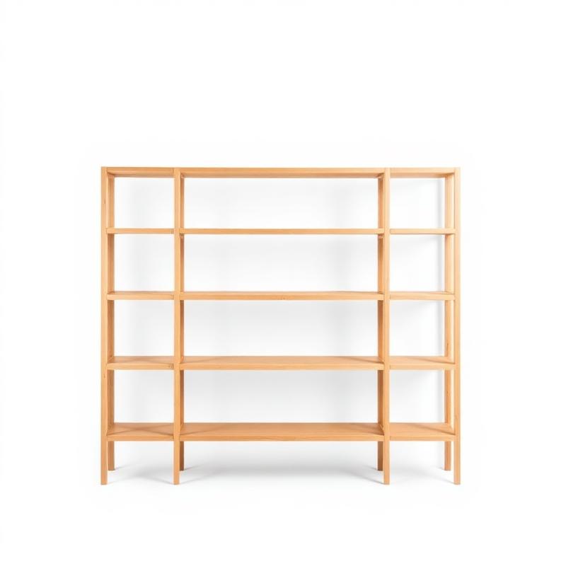 Wooden flat-pack open shelf storage unit on white background