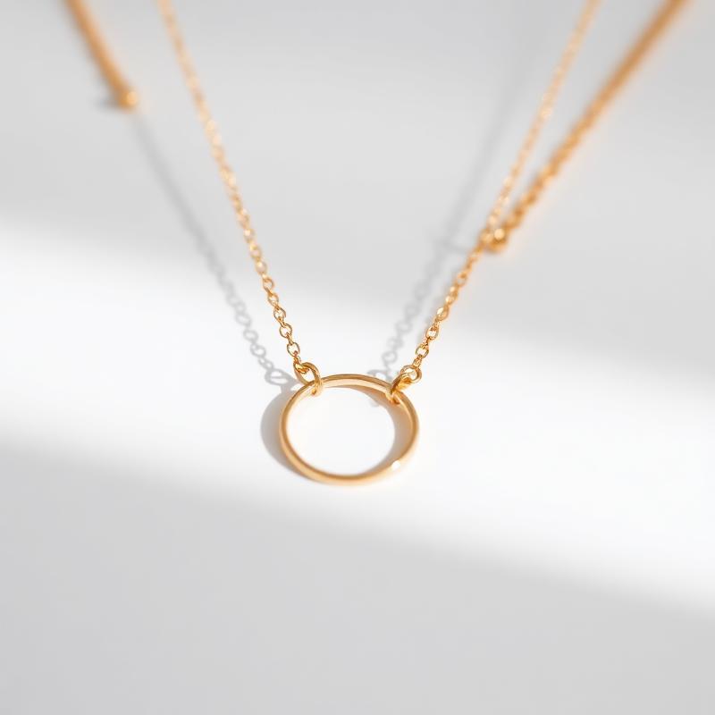Delicate gold-plated pendant necklace on white background