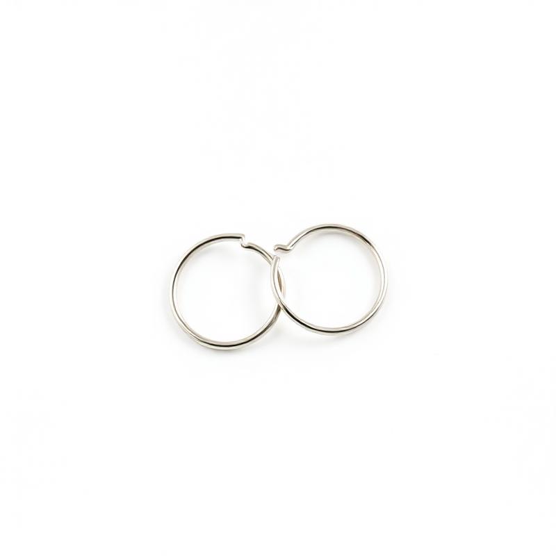 Pair of small silver hoop earrings on white background