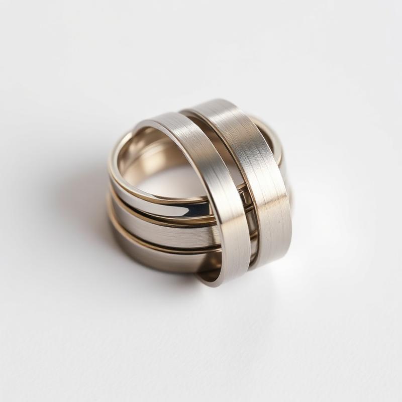 Stacked stainless steel rings with polished and brushed finishes