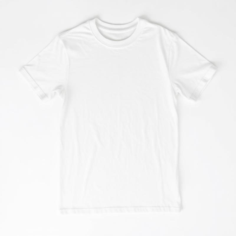 Plain white men's cotton t-shirt laid flat on white background