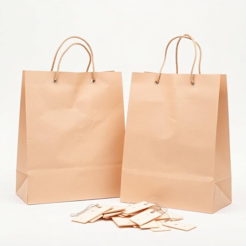 Kraft paper shopping bags with rope handles and blank hangtags