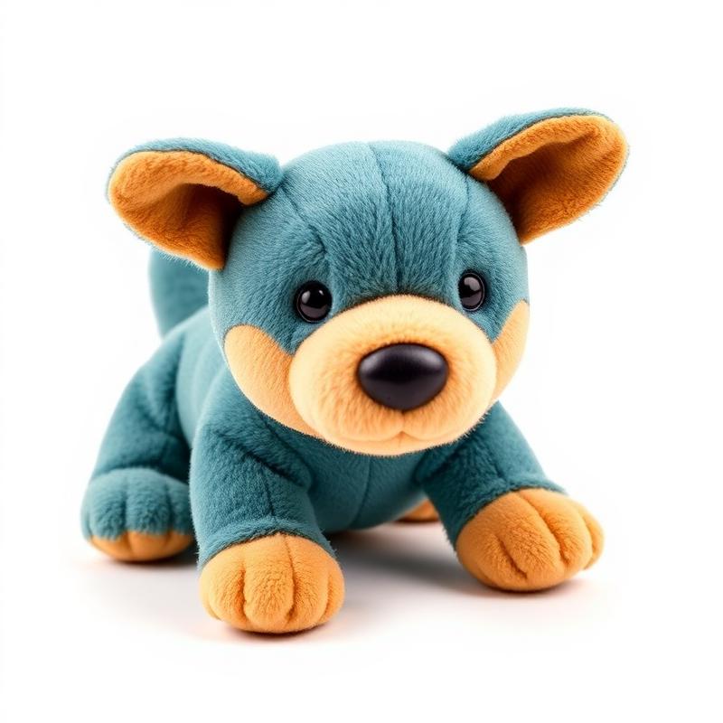 Soft plush squeaky dog toy shaped like an animal on white background