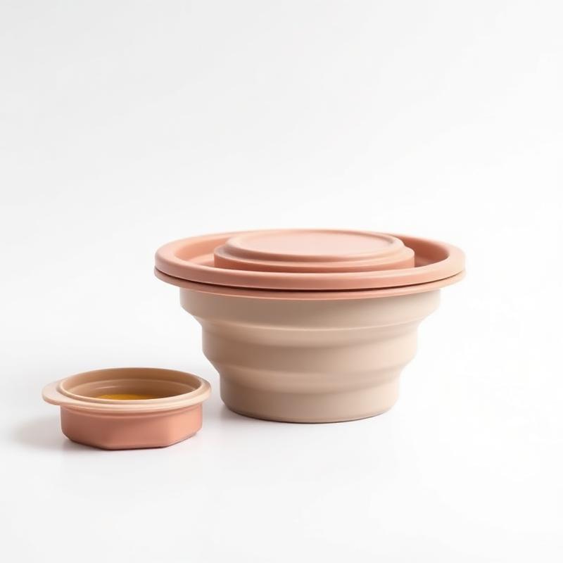 Collapsible silicone food container set in muted colors