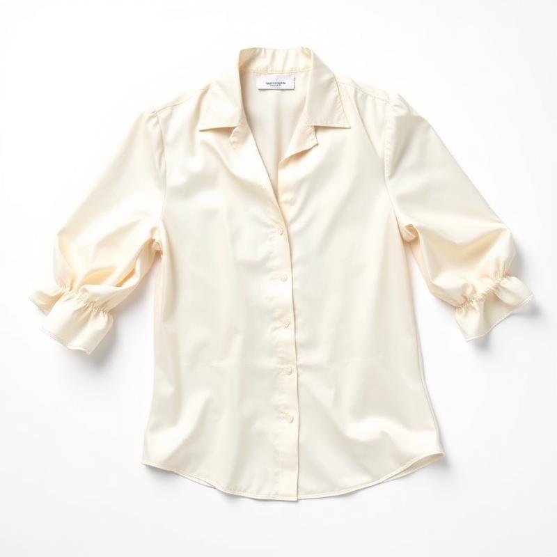 Ivory women's woven blouse laid flat on white background