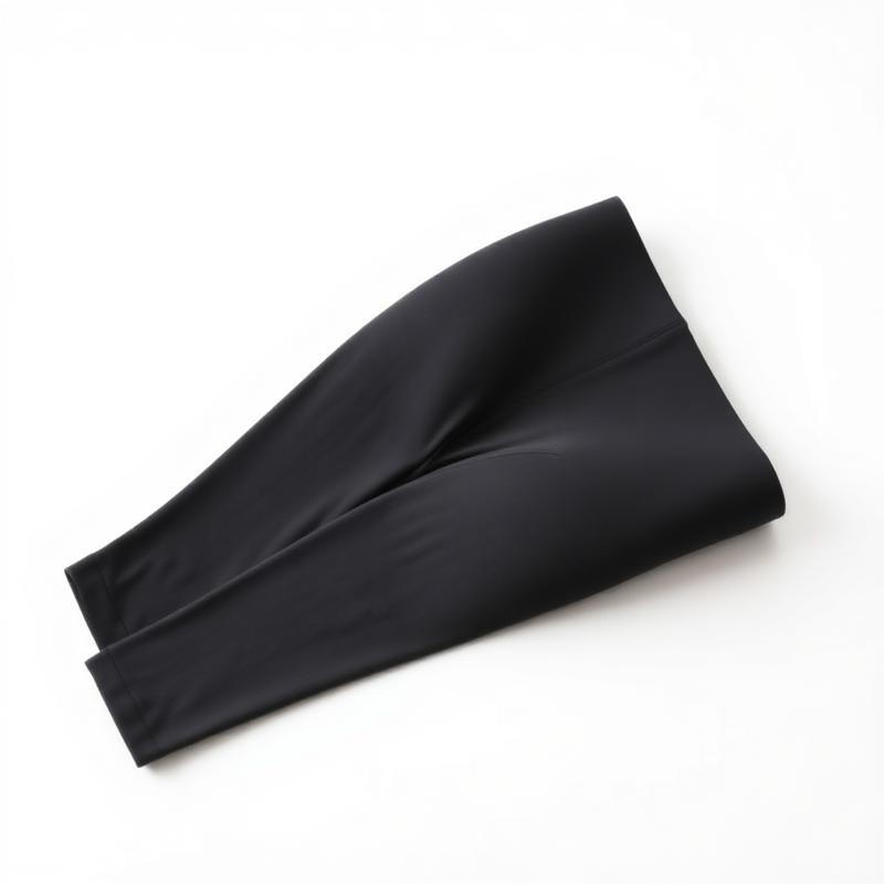 Folded black high-waist women's leggings on white background